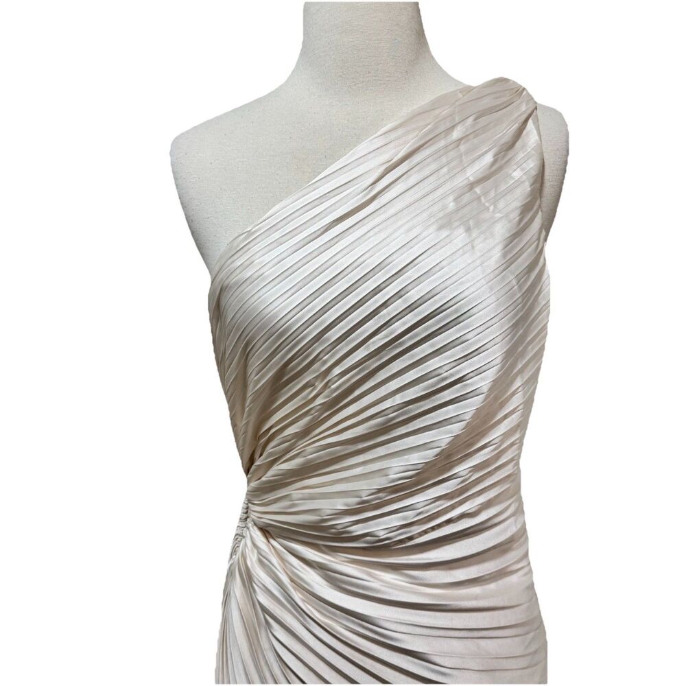 Dress Forum Olympia One Shoulder Pleated Asymmetric Maxi Dress Medium Ivory New - Picture 3 of 11